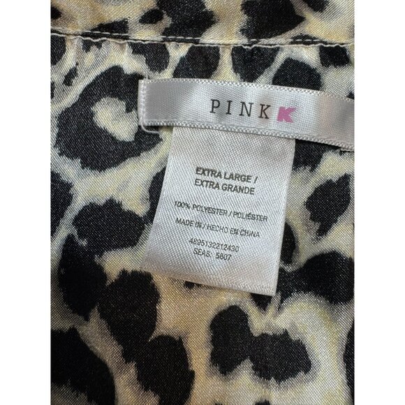 By Pink Womens Sleepwear Leopard Print Pajama Set Extra Large Black Tan - Picture 2 of 16